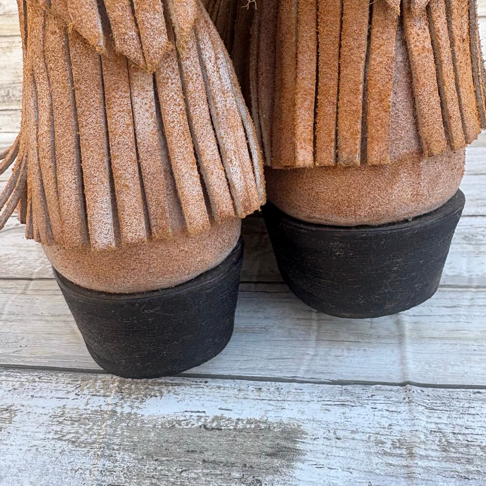 Dingo Western Cowboy Boots Sz 9.5  Tres Fringe Burnished Tan Leather Suede Boho - Picture 9 of 12